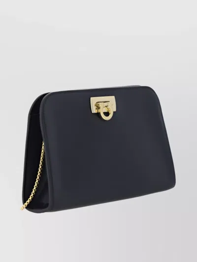 Ferragamo Leather Geometric Chain Shoulder Bag In Black