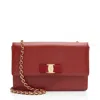 Ferragamo Leather Ginny Small Shoulder Bag In Burgundy