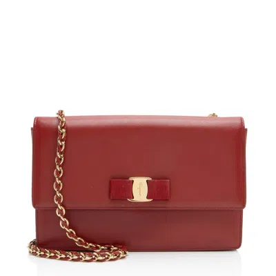 Ferragamo Leather Ginny Small Shoulder Bag In Burgundy