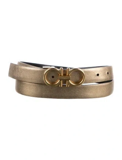 Pre-owned Ferragamo Leather Glitter Accents Belt In Gold/metallic