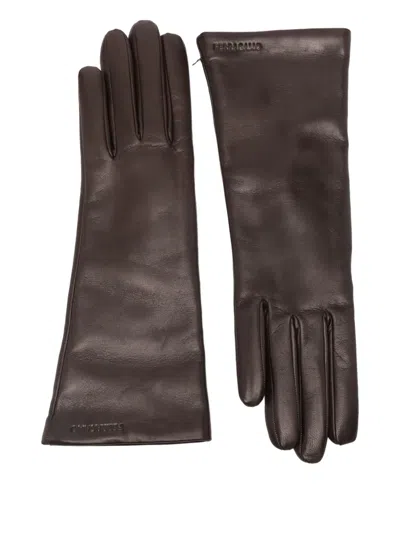 Ferragamo Leather Gloves In Brown