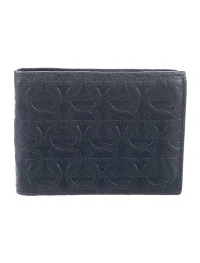 Pre-owned Ferragamo Leather Graphic Print Bifold Wallet In Blue