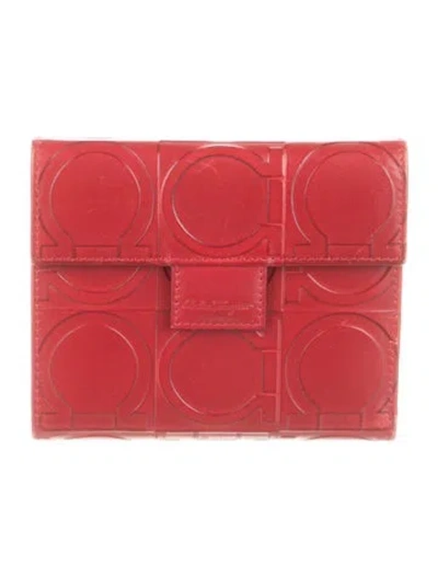 Pre-owned Ferragamo Leather Graphic Print Bifold Wallet In Red