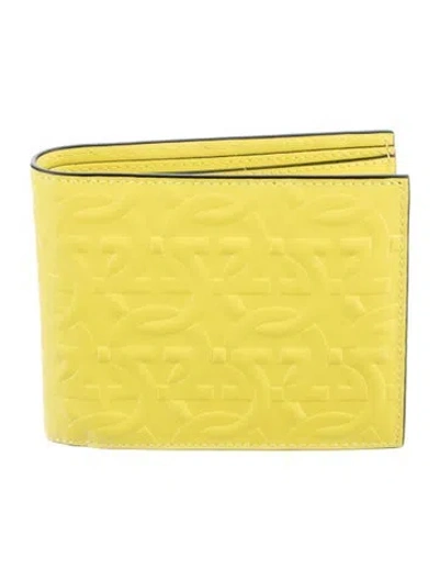 Pre-owned Ferragamo Leather Graphic Print Bifold Wallet In Yellow