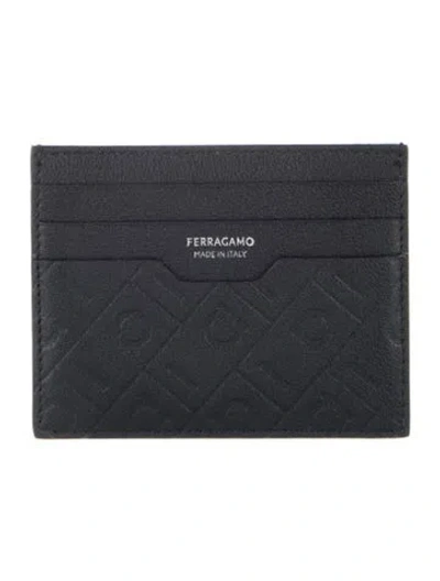 Pre-owned Ferragamo Leather Graphic Print Card Holder In Black