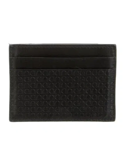Pre-owned Ferragamo Leather Graphic Print Card Holder In Black