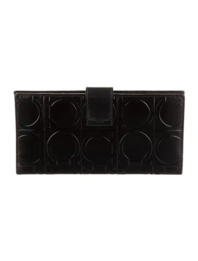 Pre-owned Ferragamo Leather Graphic Print Continental Wallet In Black