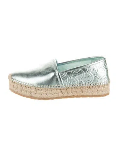 Pre-owned Ferragamo Leather Graphic Print Espadrilles W/ Tags In Blue