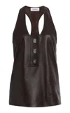 Ferragamo Leather Halter Top In Brown