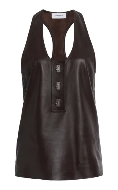 Ferragamo Leather Halter Top In Brown