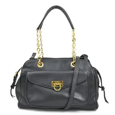 Pre-owned Ferragamo Leather Handbag Shoulder Bag () In Black