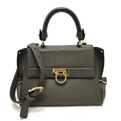 Pre-owned Ferragamo Leather Handbag Shoulder Bag () In Gray