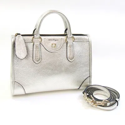 Pre-owned Ferragamo Leather Handbag Shoulder Bag () In Silver