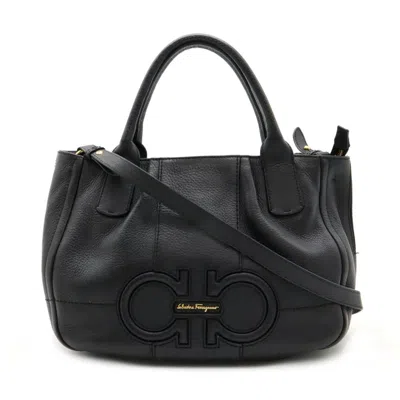 Pre-owned Ferragamo Leather Handbag Shoulder Bag Tote Bag () In Black