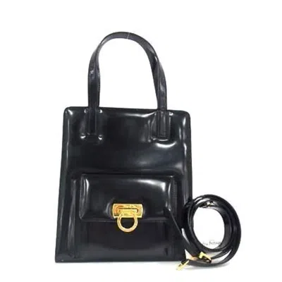 Pre-owned Ferragamo Leather Handbag Shoulder Bag Tote Bag () In Black