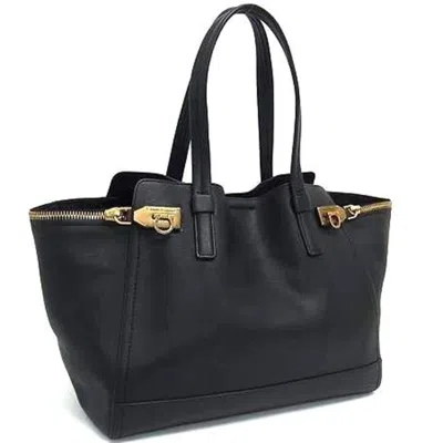 Pre-owned Ferragamo Leather Handbag Shoulder Bag Tote Bag () In Black