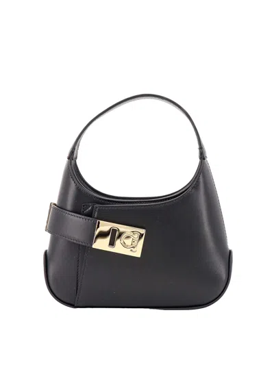 Ferragamo Leather Handbag With Iconic Gancini Detail In Negro