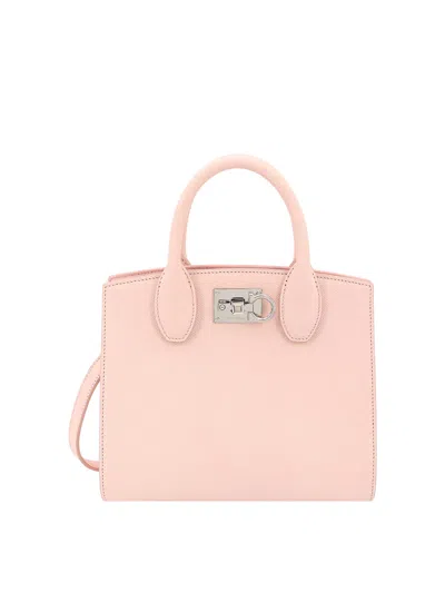 Ferragamo Leather Handbag With Iconic Gancini Detail In Nude & Neutrals