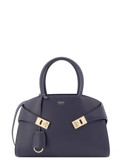 Ferragamo Hug Gancini Leather Top-handle Bag In Midnight