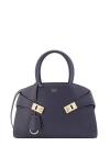 Ferragamo Mini Hug Top Handle Bag In Calf Leather In Blue