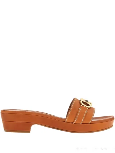 Ferragamo Leather Heeled Sandals In Brown