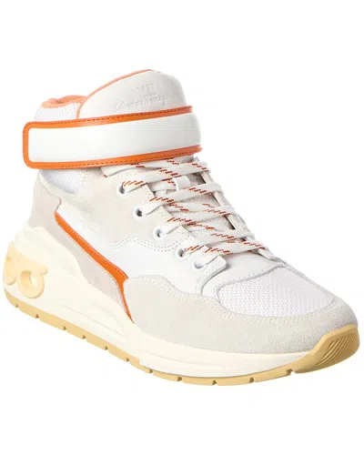 Ferragamo Leather High-top Sneaker In Metallic