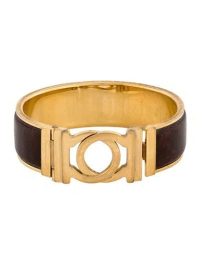 Pre-owned Ferragamo Leather Hinged Bangle Bracelet, 6.75" In Multicolor