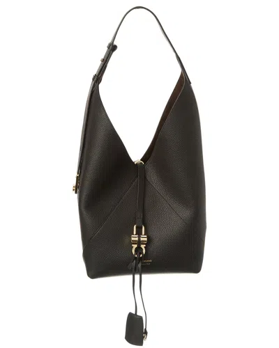 Ferragamo Leather Hobo Bag In Black