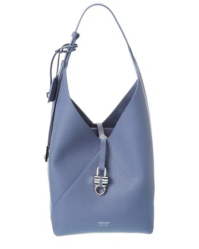 Ferragamo Leather Hobo Bag In Blue