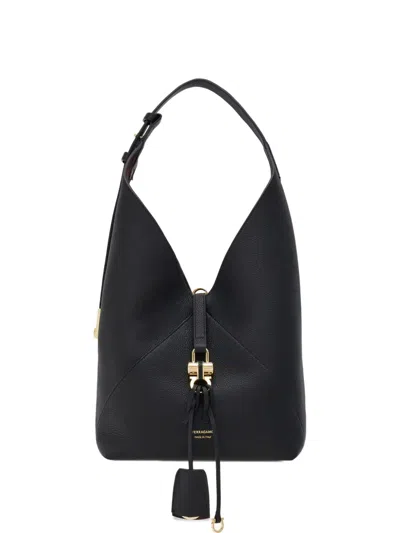 Ferragamo Leather Hobo Shoulder Bag In Black