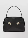 Ferragamo Leather Hug M Handbag With Metal Accents In Black