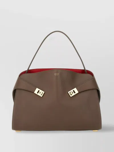 Ferragamo Hug Bicolor Leather Shoulder Bag In Clay