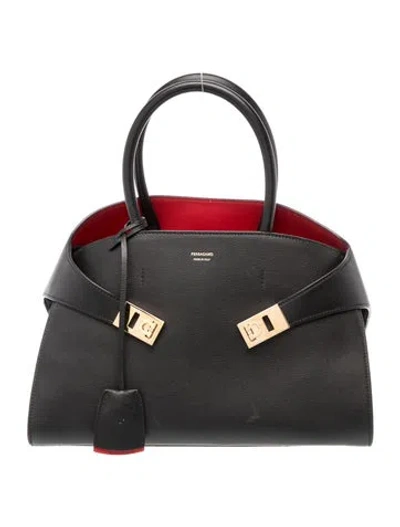 Pre-owned Ferragamo Leather Hug Tote Bag Small In Black