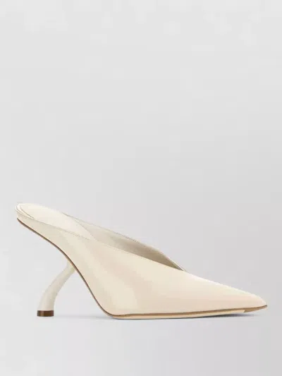 Ferragamo Leather Itaca Mules Pointed Toe Heel In Neutral