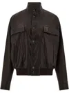 Ferragamo Stand-up Collar Leather Jacket In Brown