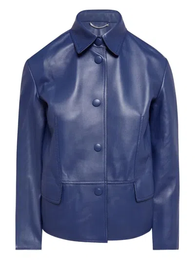 Ferragamo Leather Jacket In Blue