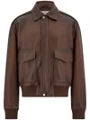 Ferragamo Leather Jacket In Brown
