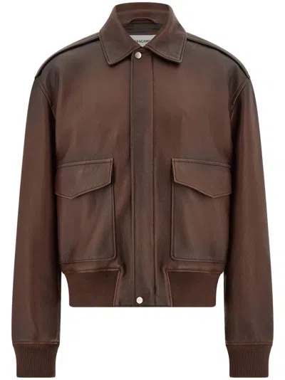 Ferragamo Leather Jacket In Brown