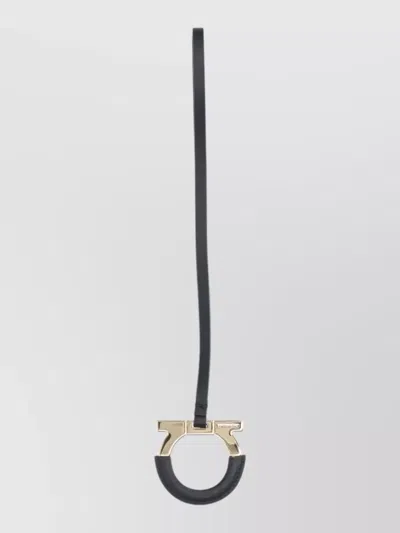 Ferragamo Leather Key Holder Gold Tone Hardware In Black