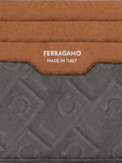 Ferragamo Leather Keyring In Gray