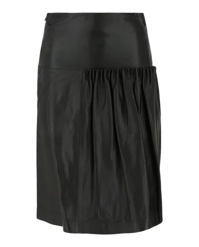 Ferragamo Leather Knee Length Skirt In Black