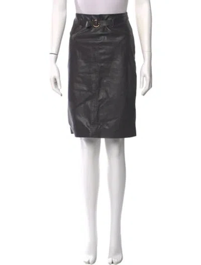Pre-owned Ferragamo Leather Knee-length Skirt In Gray