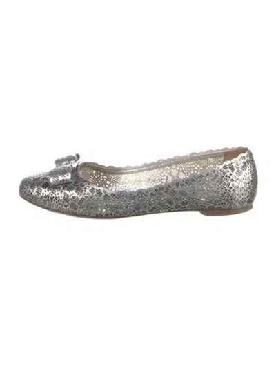 Pre-owned Ferragamo Leather Lace Pattern Ballet Flats In Gray