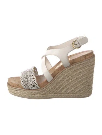 Pre-owned Ferragamo Leather Lace Pattern Espadrilles In White
