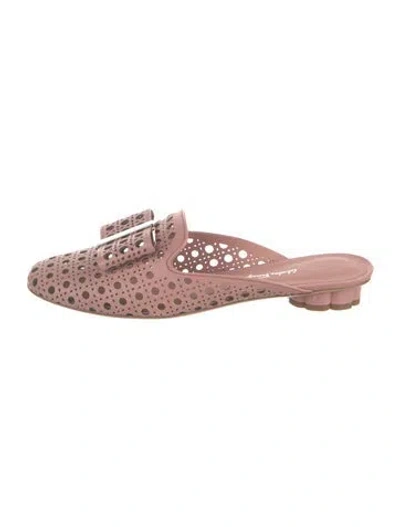 Pre-owned Ferragamo Leather Lace Pattern Mules In Pink