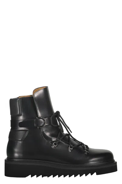 Ferragamo Leather Lace-up Boots In Black