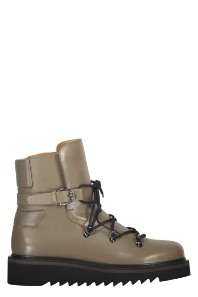Ferragamo Leather Lace-up Boots In Green