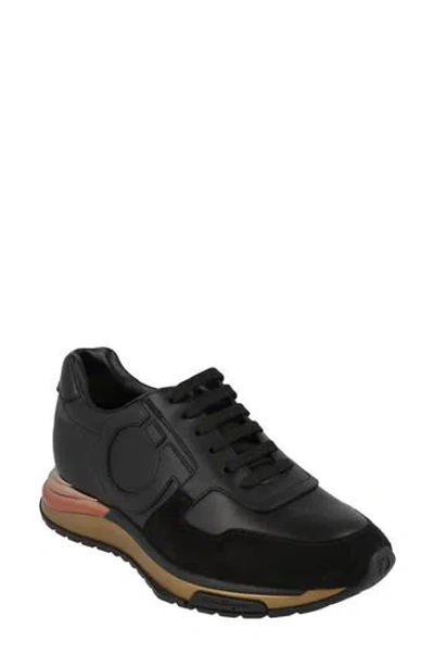 Ferragamo Leather Lace Up Sneaker In Black