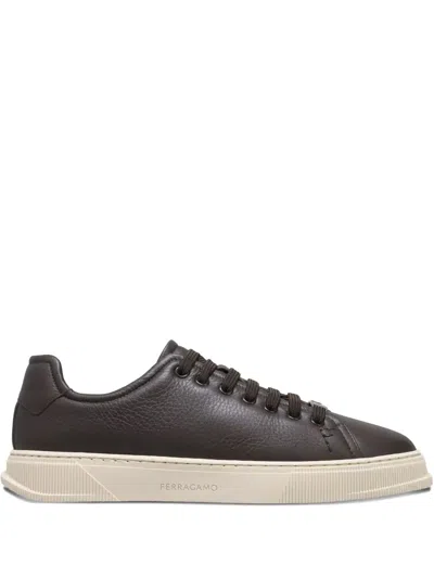 Ferragamo Leather Lace-up Sneakers In Brown