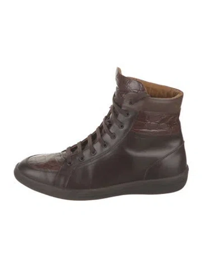 Pre-owned Ferragamo Leather Lace-up Boots In Brown